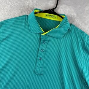 G Fore Polo Shirt Mens Large Blue Green Striped Golf Performance Tech Stretch